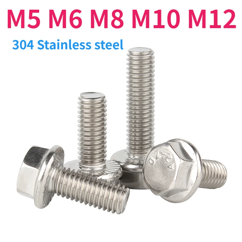 

304 Stainless Steel M5 M6 M8 M10 M12 Hexagon Head with Serrated Flange Cap Screw Hex Washer Head Bolt