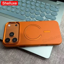 Coque de téléphone en cuir élégant avec couverture en métal à rabat magnétique