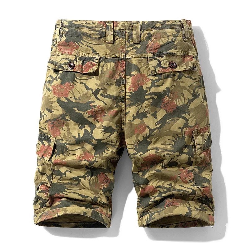 2024 Summer New Men's Floral Print Cargo Shorts Fashion Hawaiian Casual Shorts Drawstring Design Straight Short Pants Male Brand
