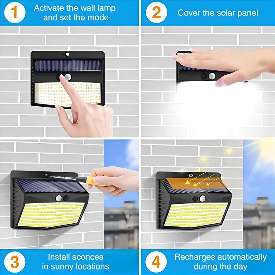 138 LED Solar Outdoor Lights Wireless Solar Wall Lamp 3 Lighting Modes Solar Motion Sensor Solar Powered Garden Fence Yard Deck