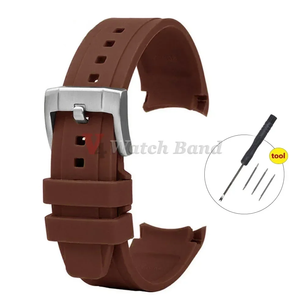 Curved End Silicone Rubber Sport Watch Band - 20mm/22mm Strap Replacement