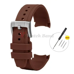 Curved End Silicone Rubber Sport Watch Band - 20mm/22mm Strap Replacement - 20mm (Brown)