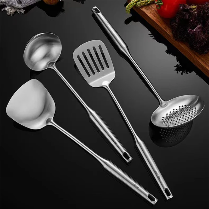 Kitchen Stainless Steel Spatula Spoon Set With Holder, Thickened