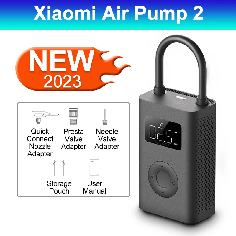 Original Xiaomi Air Pump 2 Mijia Electric Air Compressor Treasure 150PSI  Type-C LED Multitool Inflator [Increase Speed by 25%]