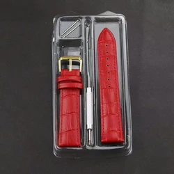 Premium Genuine Leather Watch Strap in Green, Purple, and Blue with Gift Box - 22mm (Red - gold)
