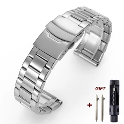 Premium Stainless Steel Semi - Solid Metal Watch Band Strap - Elegant Bracelet Accessory - 22mm (Silver)