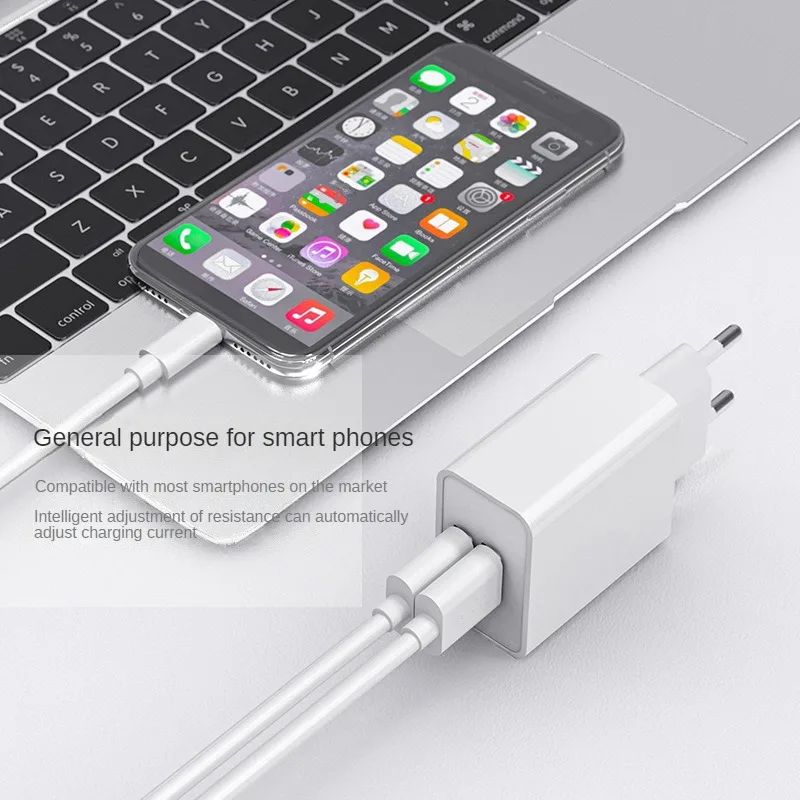 Universal Dual USB Travel Charger Adapter - EU Plug, 5V 2A