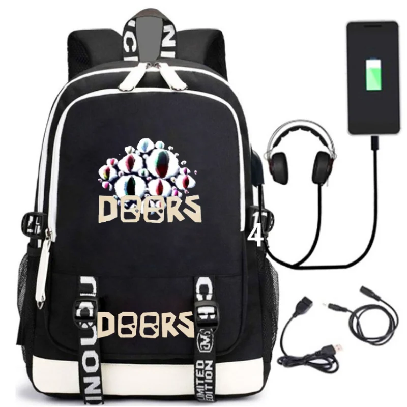 Doors Roblox Surrounding Primary and Secondary School Students Schoolbag  Printing USB Charging Backpack Large-capacity Canvas - AliExpress