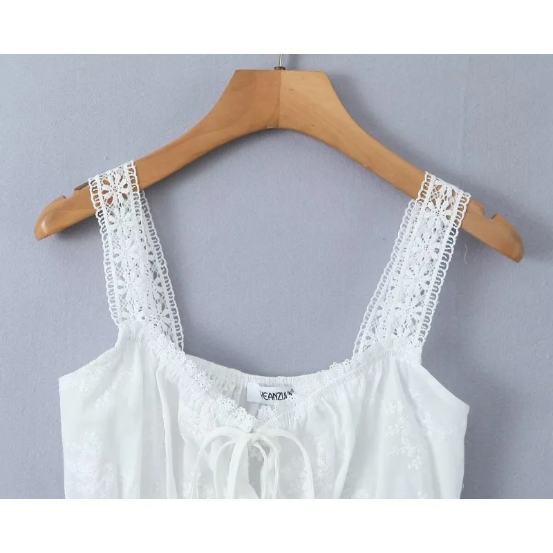 Women‘s Casual 2 Piece Sets Bandage Sleeveless Crop Top See Through Lace Up A Line Maxi Dress Holiday Party Lady Outfits