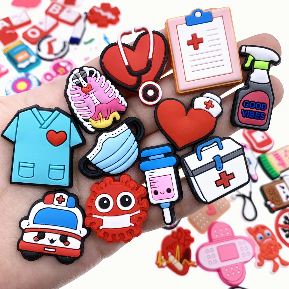 Cartton Medical Treatment Series Garden Shoe Accessories 1PCS Doctor Gifts Needle Stethoscope Shoe Charms Nurse Slippers Decor shoe charms shoe decorations garden shoe accessories
