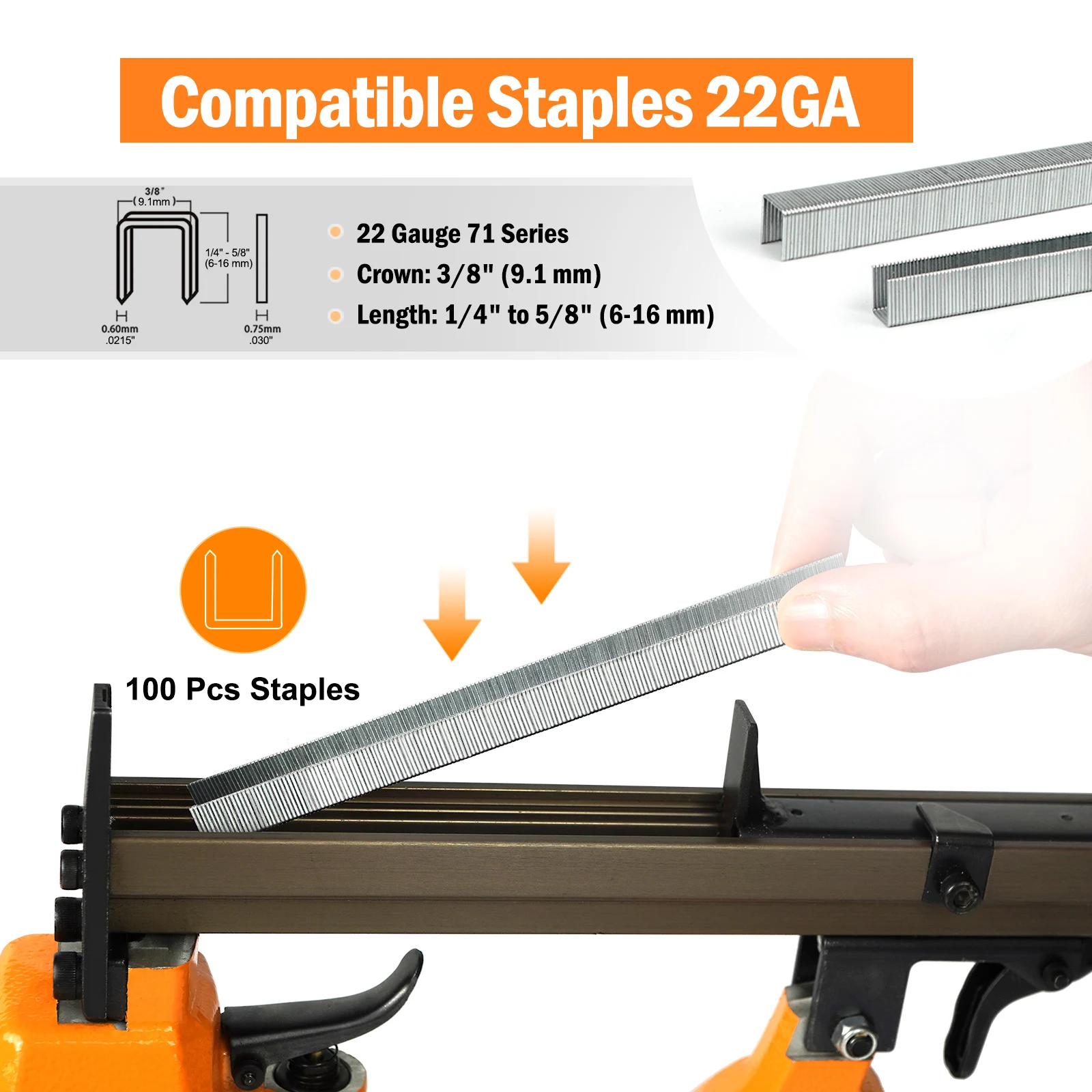 21 Gauge 1/2 Crown Fine Wire Stapler 8016B, 1/4-5/8 Staples