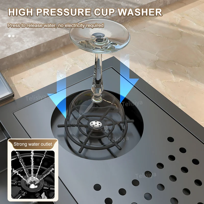 Hidden Cup Washer Bar Sink Stainless Steel Kitchen Sink Coffee Shop Multifunctional Wash Basin Mini Small Single Slot With lid 6