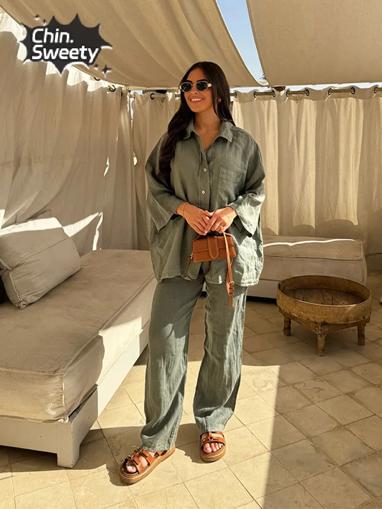 Chemise Décontractée Pour Femmes à Manches Longues Amples, Pantalon Large Taille Haute 2 Pièces - Chine Ensembles Pour Femmes Et Ensemble Deux Pièces Pour Femmes Prix