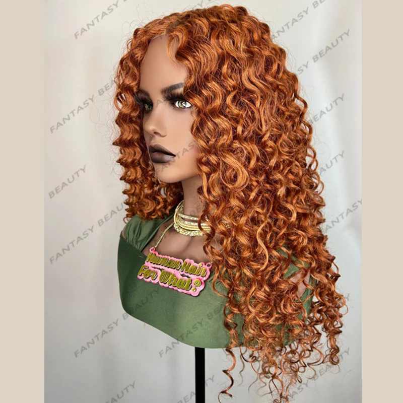 360 Color Ginger Orange Brown Natural Loose Curly Synthetic Hair Wigs for Black Women Glueless Long 13x4 Lace Front Wigs Daily