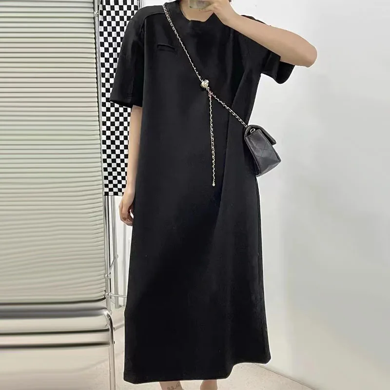 

Women Dress Solid Color 2023 Summer Outfits Short Sleeve T-shirt Dresses Casual Fashion Streetwear Female Loose Sundress