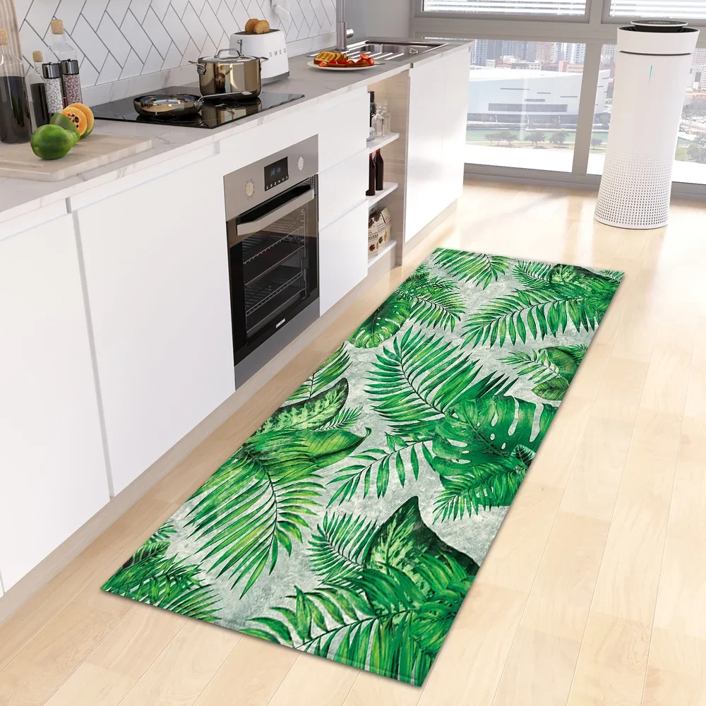 VIKAMA Küchenmatte mit grünen tropischen Blättern, rutschfeste, waschbare Eingangstürmatte, Wohnzimmer- und Flurteppiche, Bettvorleger – Detail 8