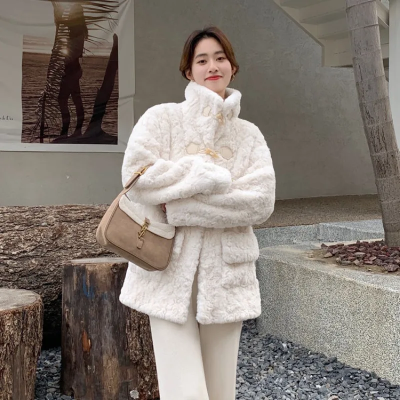 2023 Autumn Winter Small Fragrant Standing Collar Fur Coat Imitation Lamb Fleece Women's Versatile Fur One Piece Thickening
