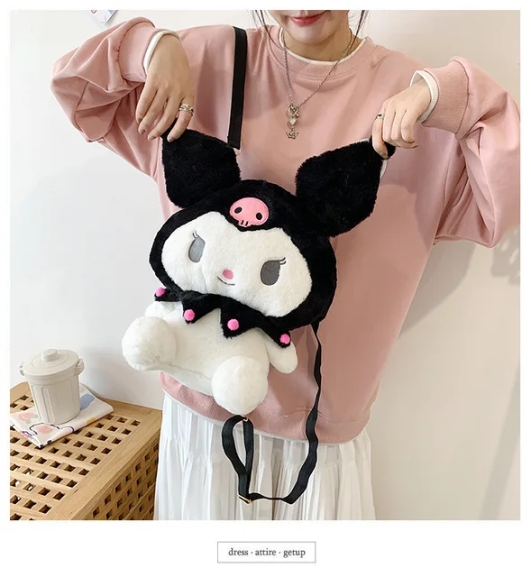 Kawaii Plush Sanrio Backpack Kuromi My Melody Cinnamoroll Plushie Bag Big Anime Stuffed Toys Backpacks For Girls Dolls Gift