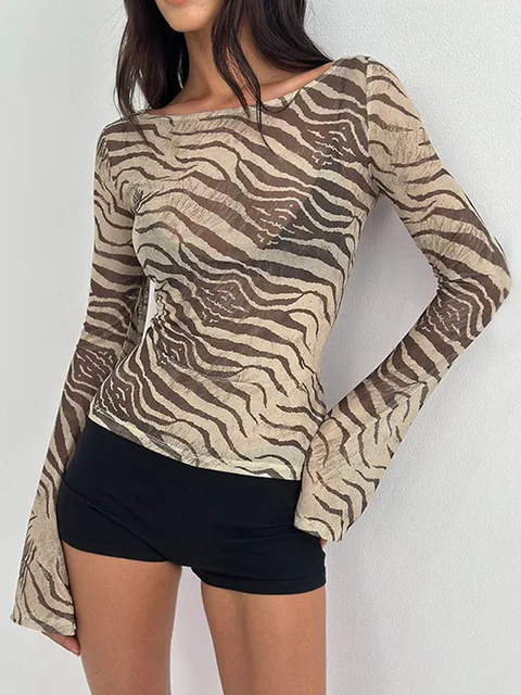 T-Shirt slim à manches longues et col rond pour femme, haut court monochromatique, décontracté, Streetwear Y2K, pull à la mode, tenue d'été 1