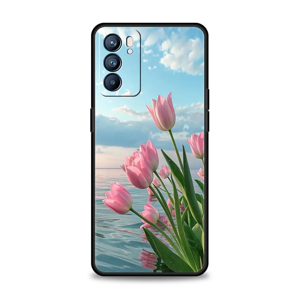 Pink Tulip Flower Love Heart Design Phone Case Cover