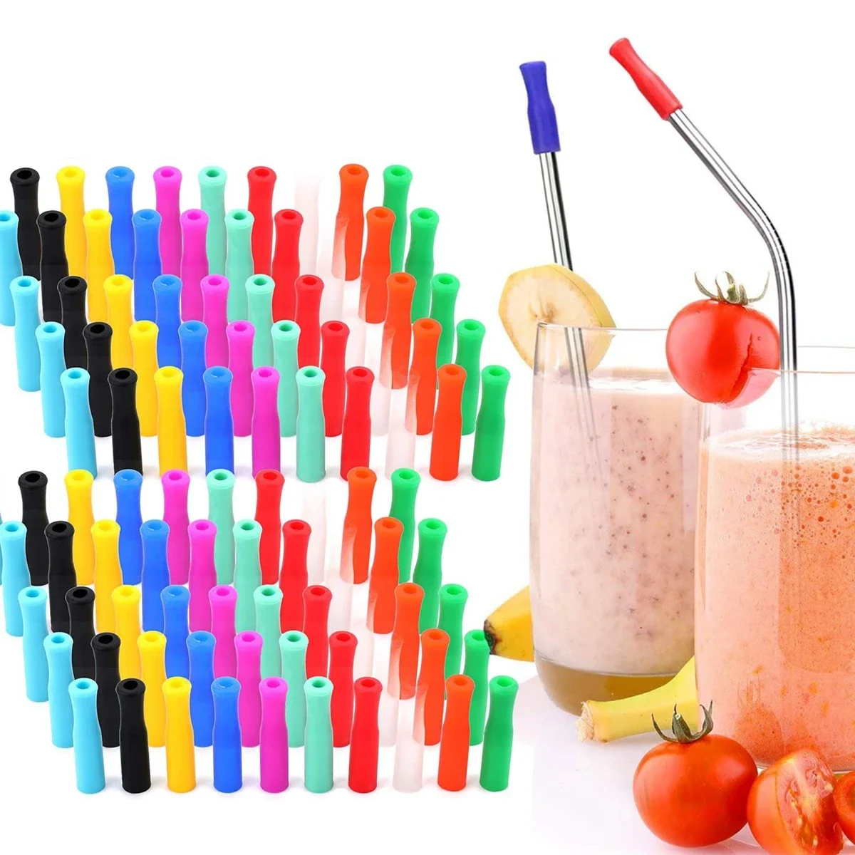 Silicone Straw Tips Covers for 6mm Dinking Straws Reusable 304 Stainless Steel Metal Straws Anti Burn Teeth Protector Caps straw cover 22pcs