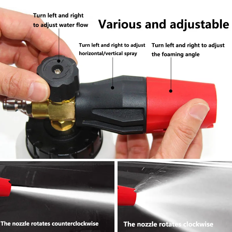 Pressure Washer Foam Cannon Adjustable Foam Nozzle Thick Plastic Wide Neck Foam Cannon with 1/4 Quick Connector Car Washing 1 L 4