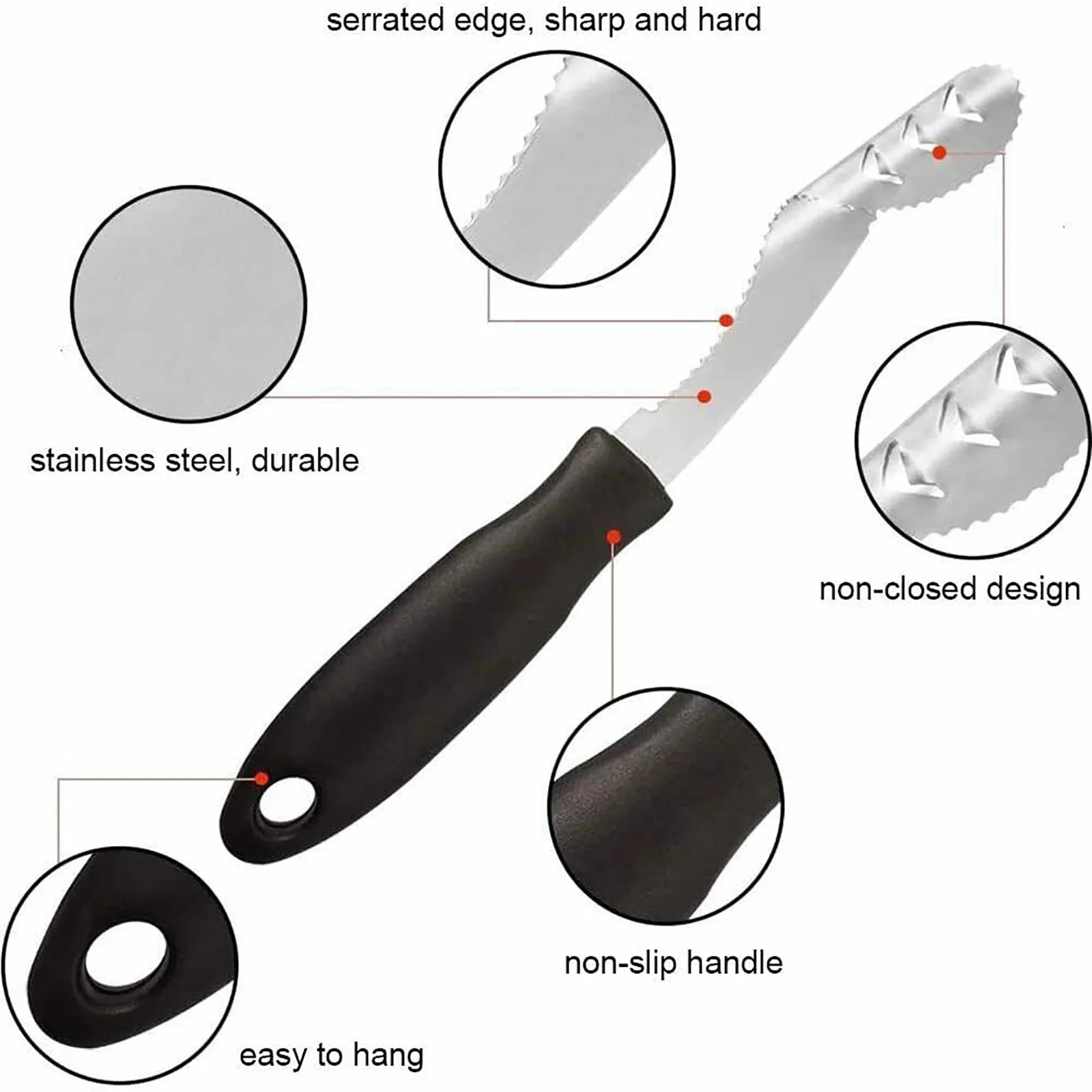 Stainless Steel Pepper Corer Tool Remover with Serrated Edge Vegetables Cutter Knife Kitchen Tools Serrated Seed Remover