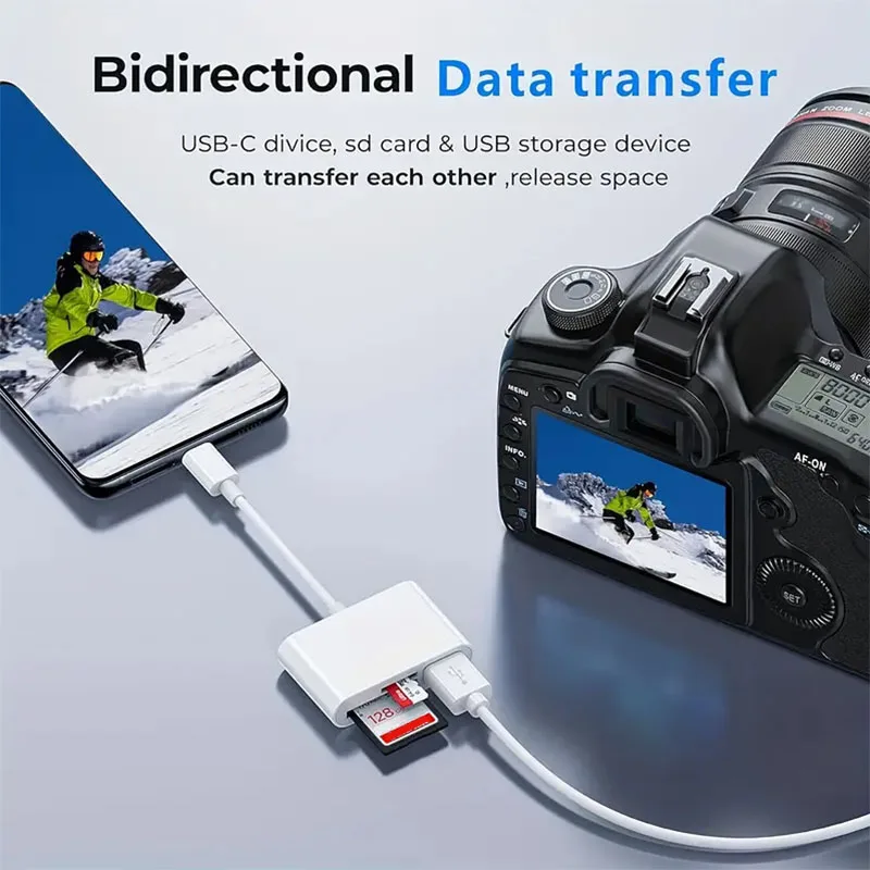 USB C SD 카드 리더 어댑터, 타입 C 마이크로 SD TF 카드 리더 어댑터, 3 in 1 USB C to USB 카메라 메모리 카드 리더 어댑터