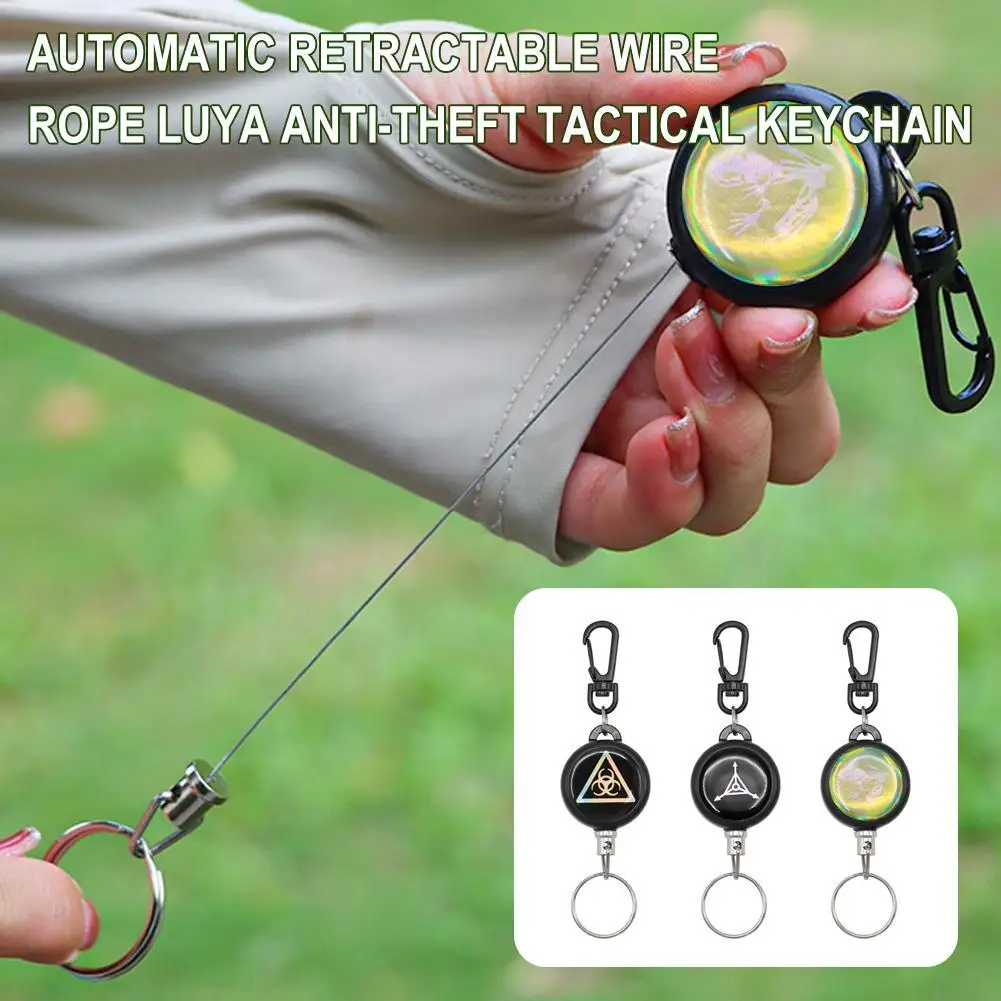 

Outdoor Automatic Retractable Wire Rope Tactical Keychain Telescopic Belt Keyring Luya Anti-theft Carabiner Hook Backpack Buckle