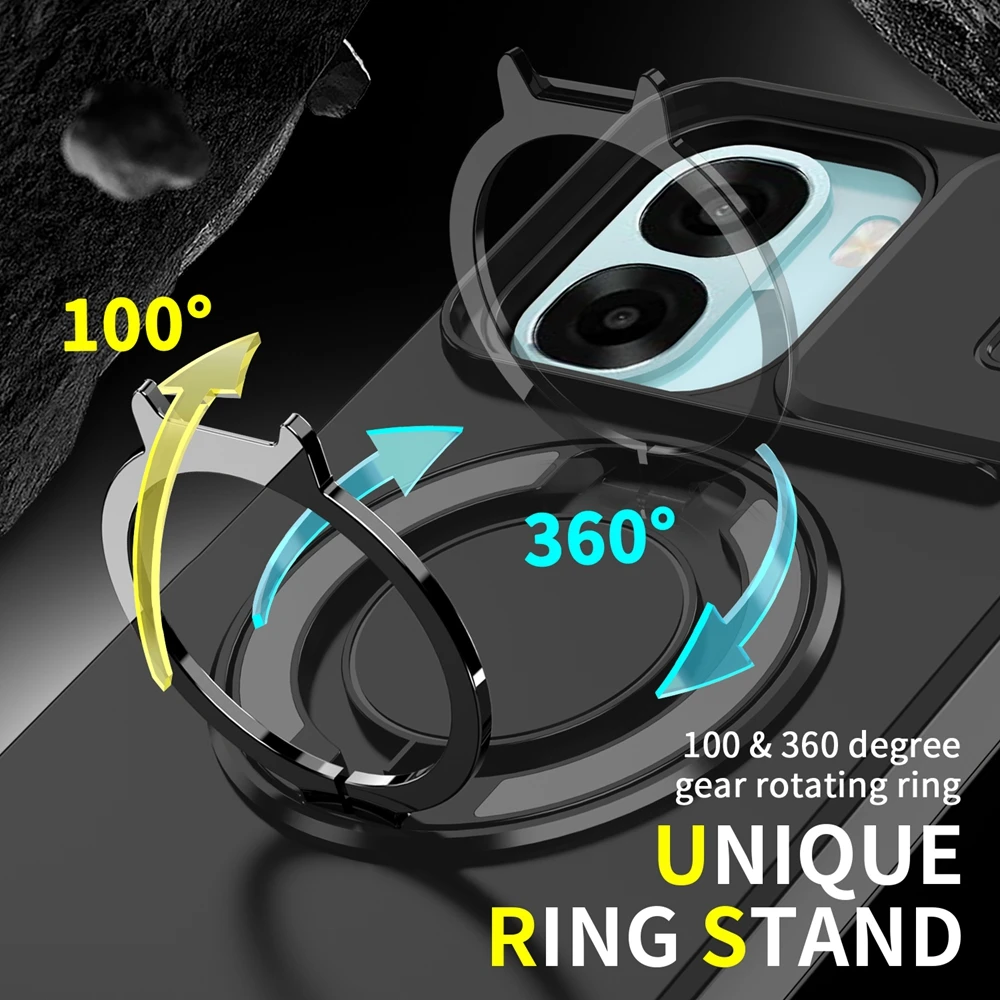 Shockproof Armor Slide Camera Protect Case with Magnetic Ring Stand Holder and Bracket Cover