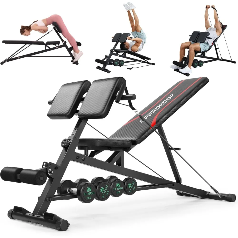 Adjustable Weight Bench with Hyper Back Extension, Preacher Curl, Roman Chair, Ab Sit up Bench for Full Body Workout