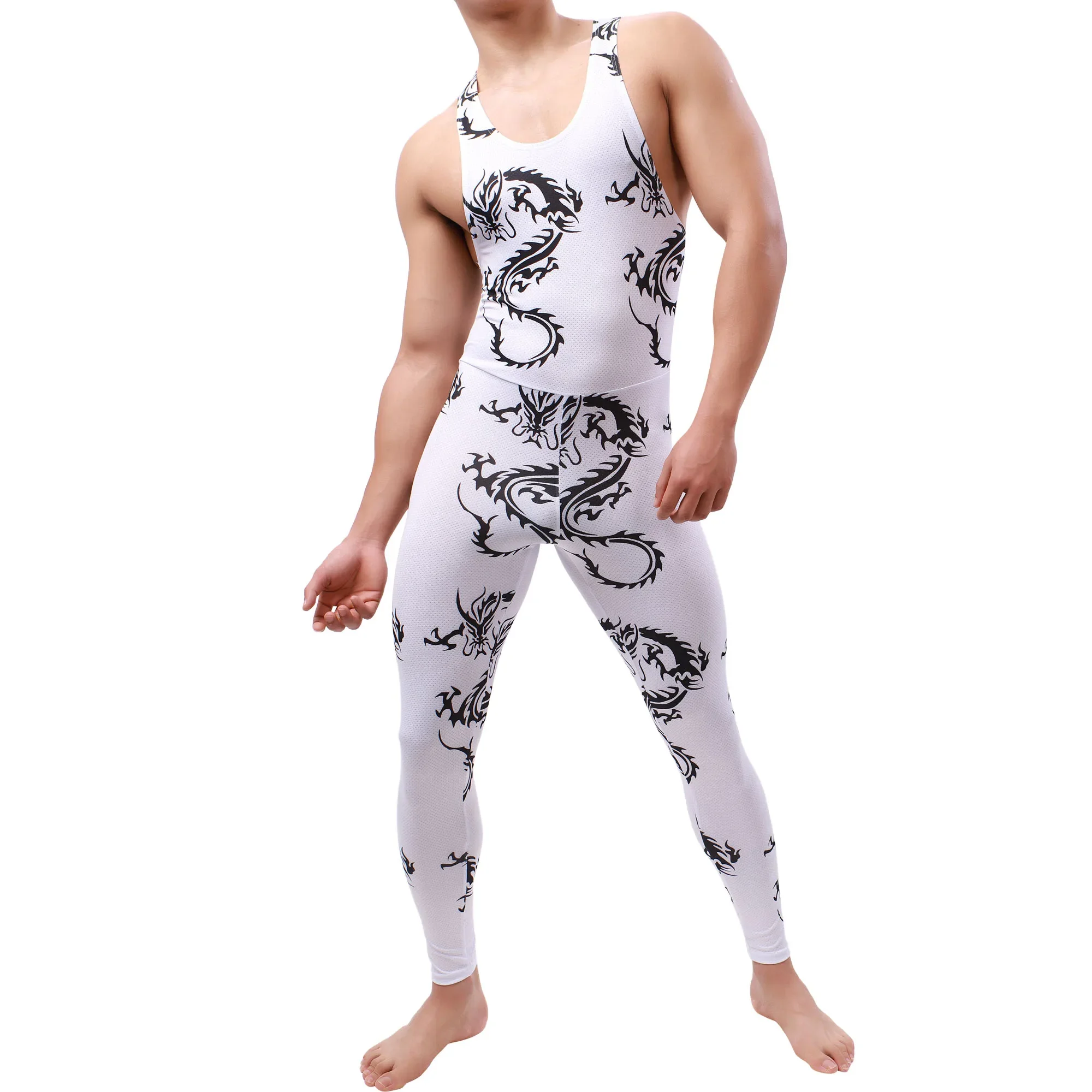 YUFEIDA Sexy Mens Undershirt Legging Pajama Male Breathable Jumpsuit Leotard Underwear Rainbow Print Wrestling Singlet Bodysuits