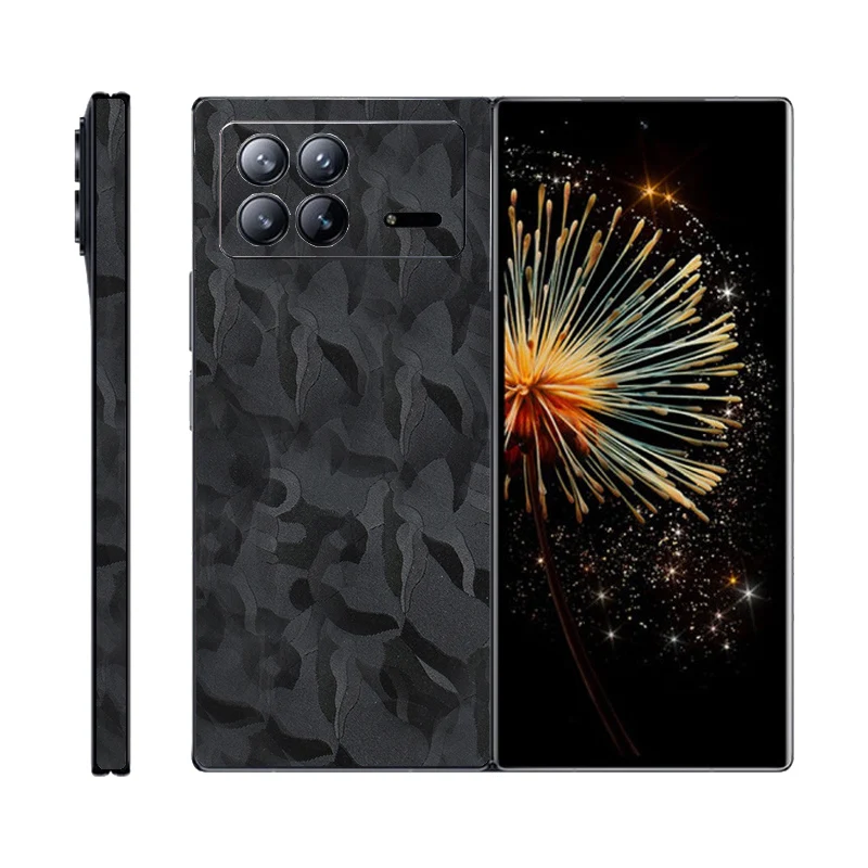 Adesivo Per Telefono Antigraffio Mimetico Nero 3D Per Xiaomi Mix Fold 3 Back + Cerniera Decalcomania Pellicola Opaca Per Mix Fold3 Skin Cover Film