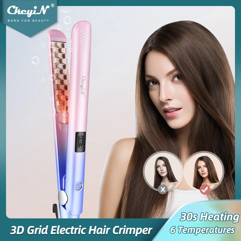 CkeyiN 3D Grid Electric Hair Crimper Professional Volumizing Hair Crimping Iron Fast Heating