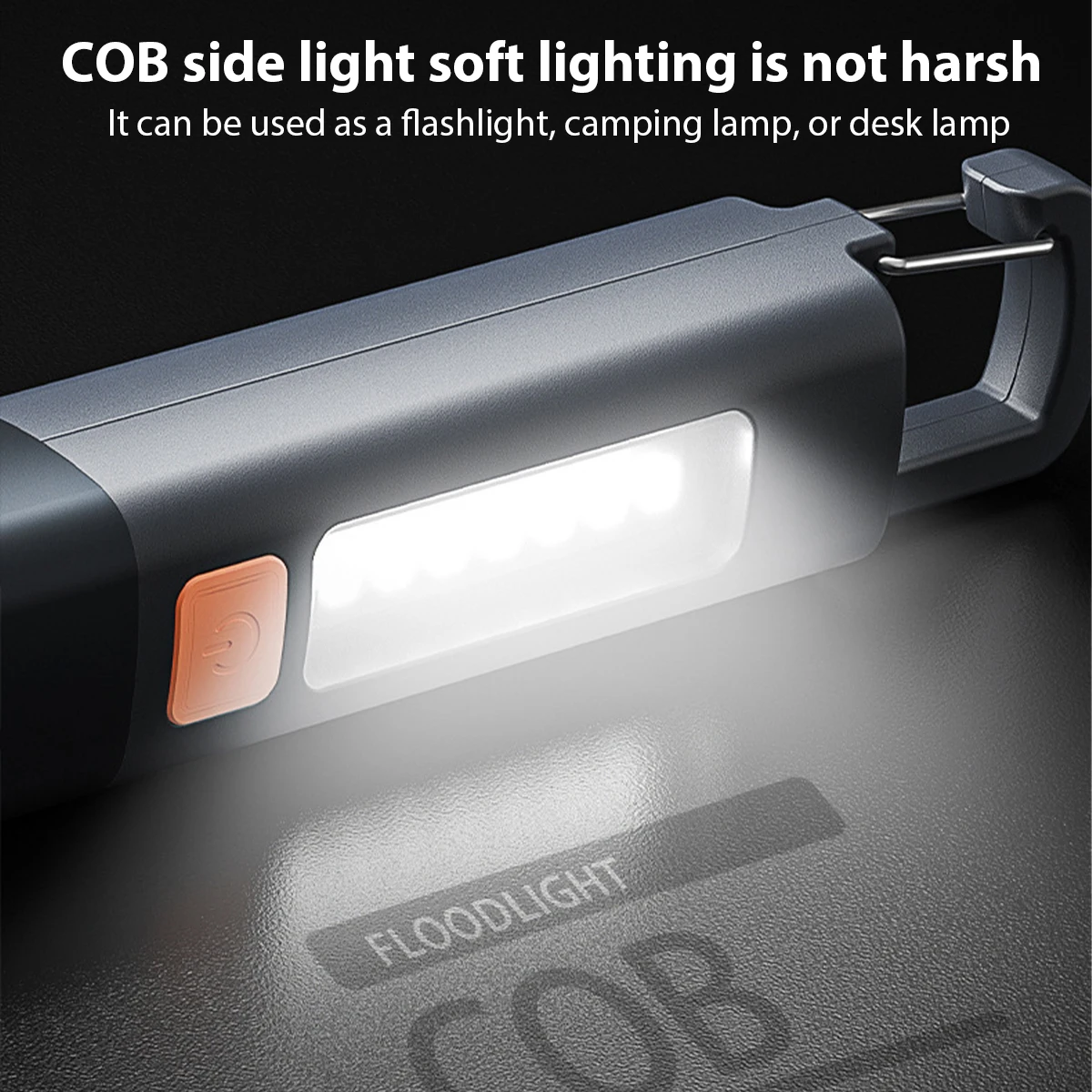 강력한 조명 ABS Flashlamp USB 충전 휴대용 야외 소형 손전등 캠핑 교수형 램프 텔레스코픽 초점 COB 사이드 램프