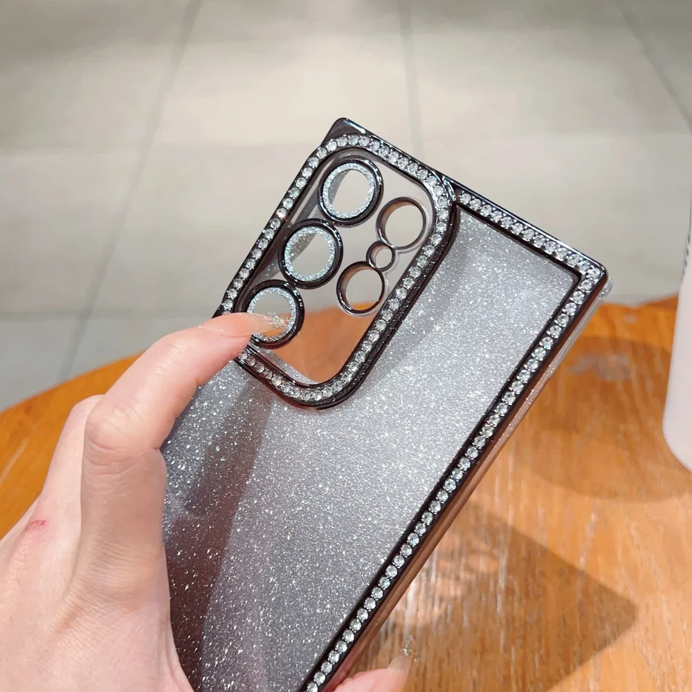 Phone Case Luxury Bling Glitter Gradient Diamond Samsung Galaxy S25 S24 Ultra Plus Rhinestone Plating Bumper Sequin Hard PC Cover
