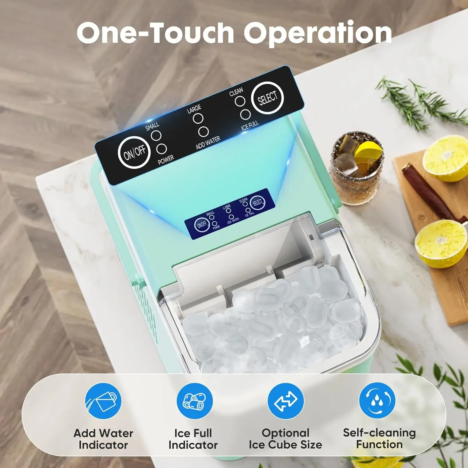NEW Countertop Ice Maker, Portable Ice Machine Self-Cleaning, 9 Cubes in 6 Mins, 26.5lbs/24Hrs, 2 Sizes of Bullet
