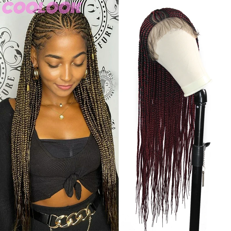 

36 Inch Full Lace Box Braid Lace Front Wigs super Long Knotless Box Braids Frontal Wig Ombre Synthetic Braided Box Braid Wigs