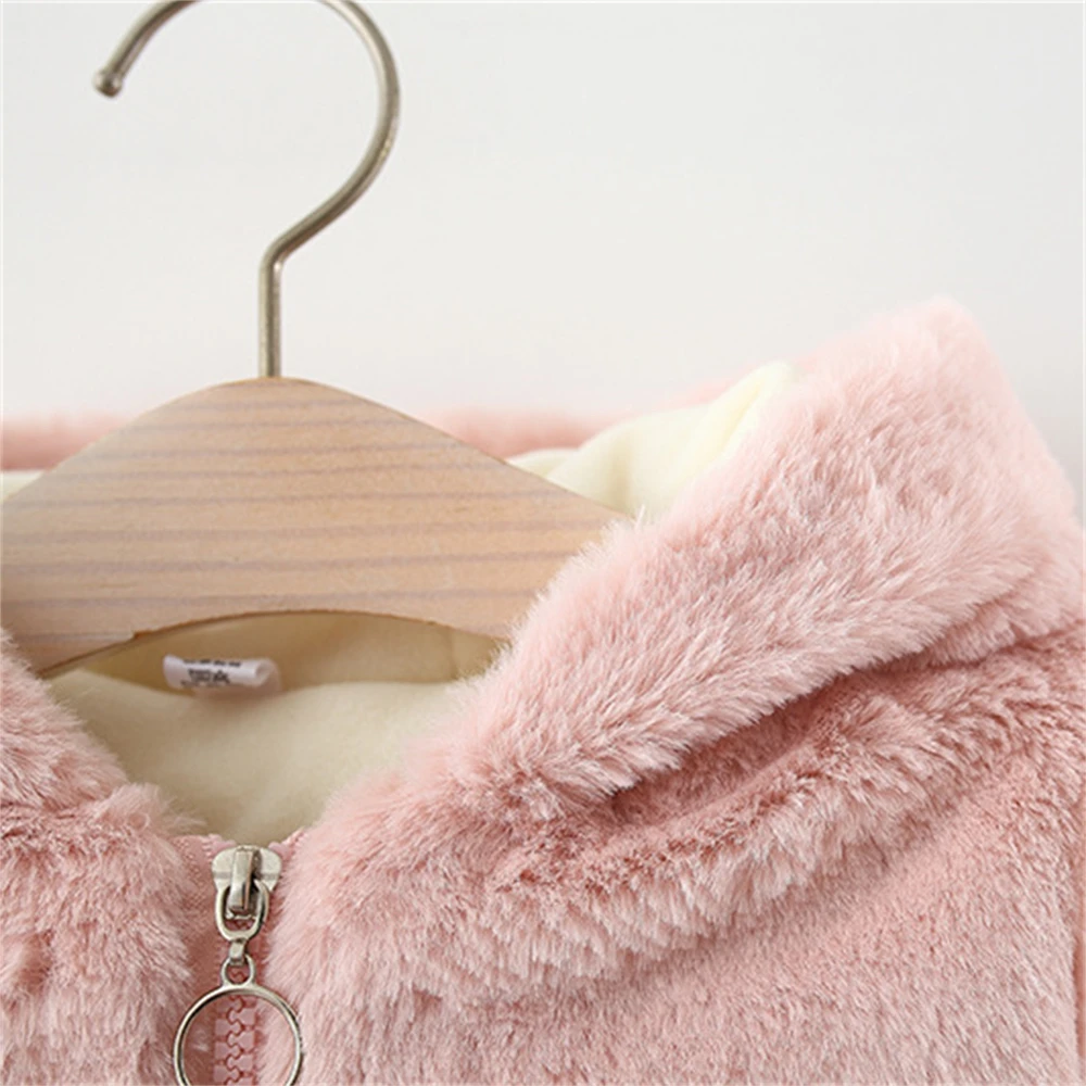 Baby girl's winter new jacket, girls' hooded thick fur jacket cartoon teddy bear cotton jacket 0-3 years old