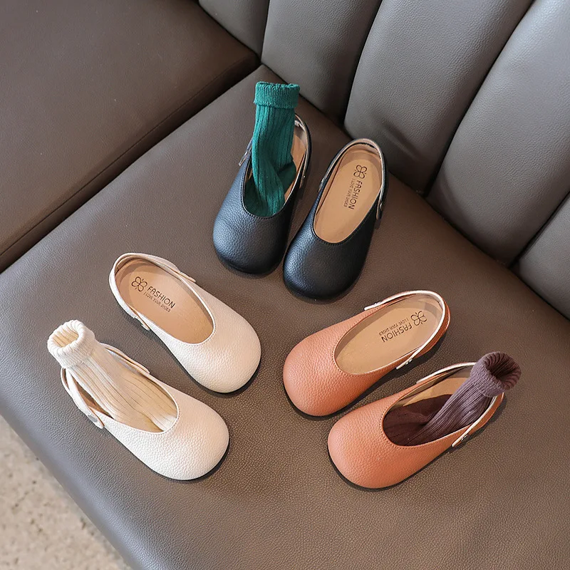 Girl Shoe Spring Autumn Cute Square Head Princess Shoe Shallow Soft Sole Anti Slip Leather Mary Jane