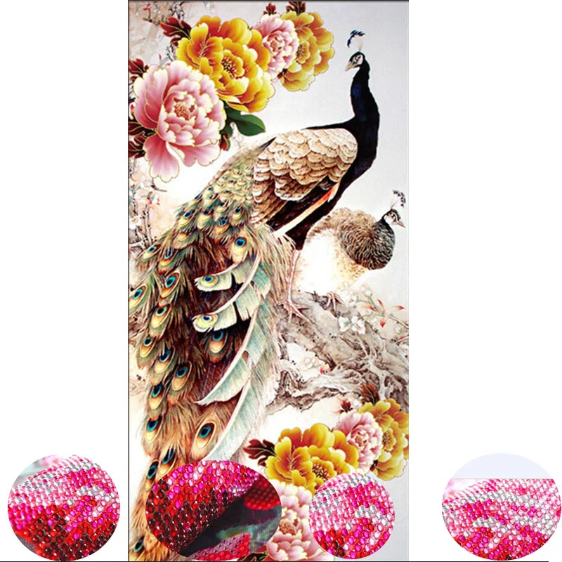 2022 hot sale fashion 5D crystal round diamond painting cross stitch diamond embroidery needwork paste two peacocks for gift zx