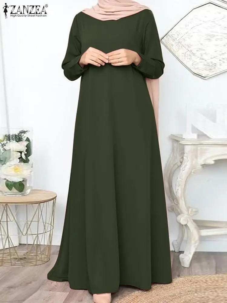 

Eid Mubarek Robe Abayas For Women Muslim Fashion Dress ZANZEA Long Sleeve O Neck Sundress Turkey Kaftan Vestido Islamic Clothing