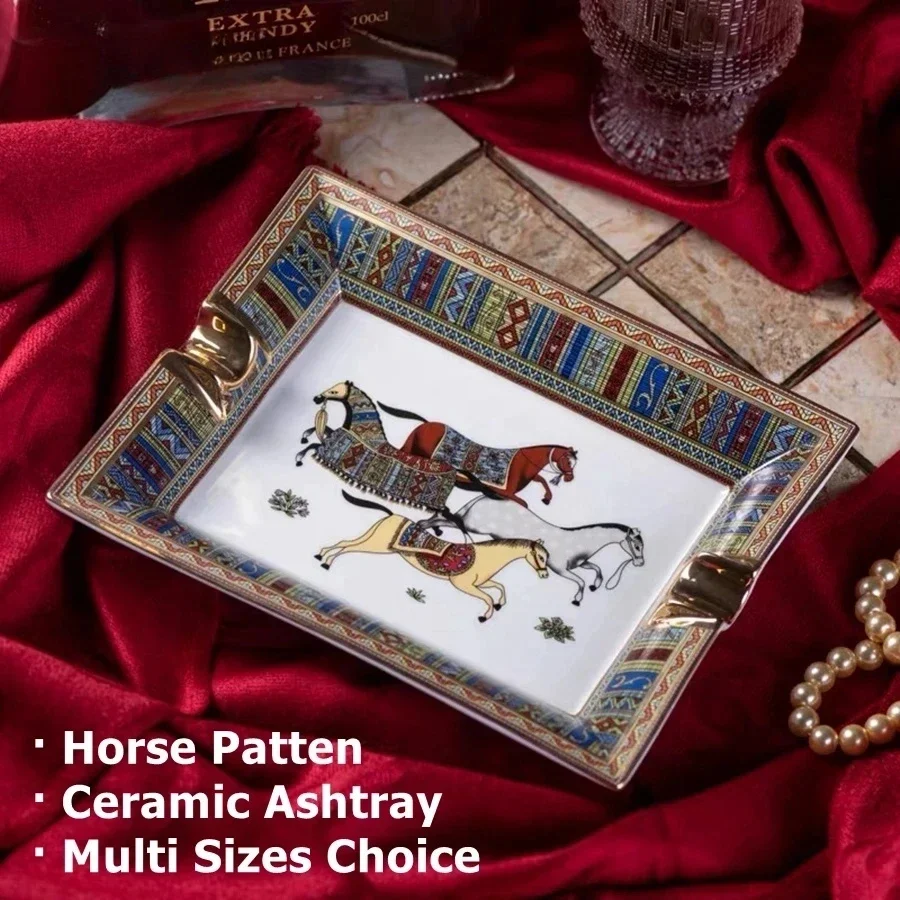Ceramic Ashtray Handmade Horse Pattern For Cigarettes