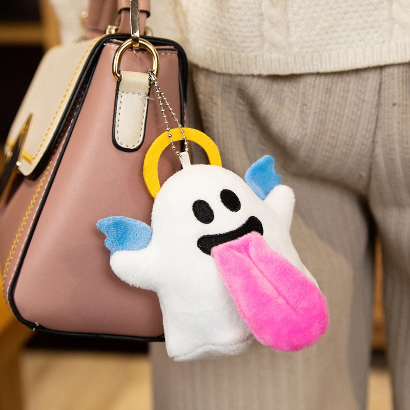 

10CM Cute Ghost Plush Pendant Angel Creative Cartoon Long Tongue Image Key Chain Pendant Schoolbag Decoration Gifts
