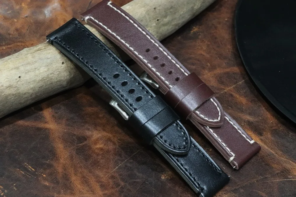 Cinturino Da Uomo Marrone Nero Per Cinturino In Pelle Di Vitello Panerai Luminer Marina 24Mm