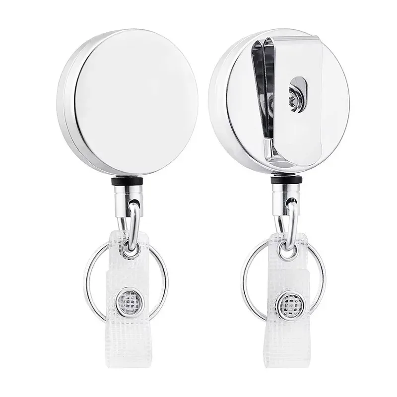 Retractable Metal Keychain with Badge Reel and Elastic Key Ring