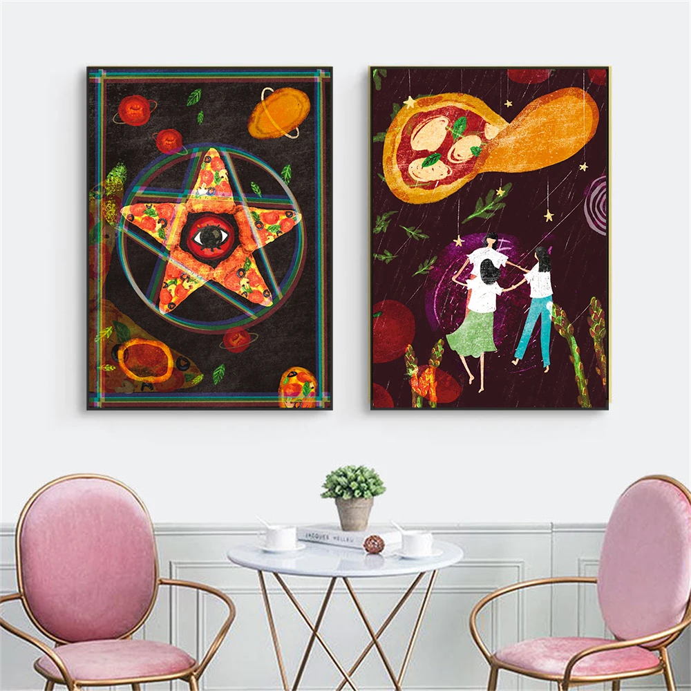 retro pizza poster kitchen food wall art canvas painting space art prints black wall art home dinning room decoration coffee bar - aliexpress