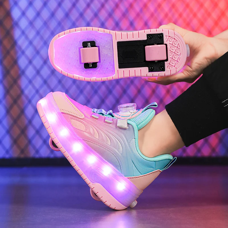 Sneakers Led Light Shoes Children's Kids Boys Girls USB Charging Glowing Sport Wheels Outdoor Parkour Roller Skate Shoes