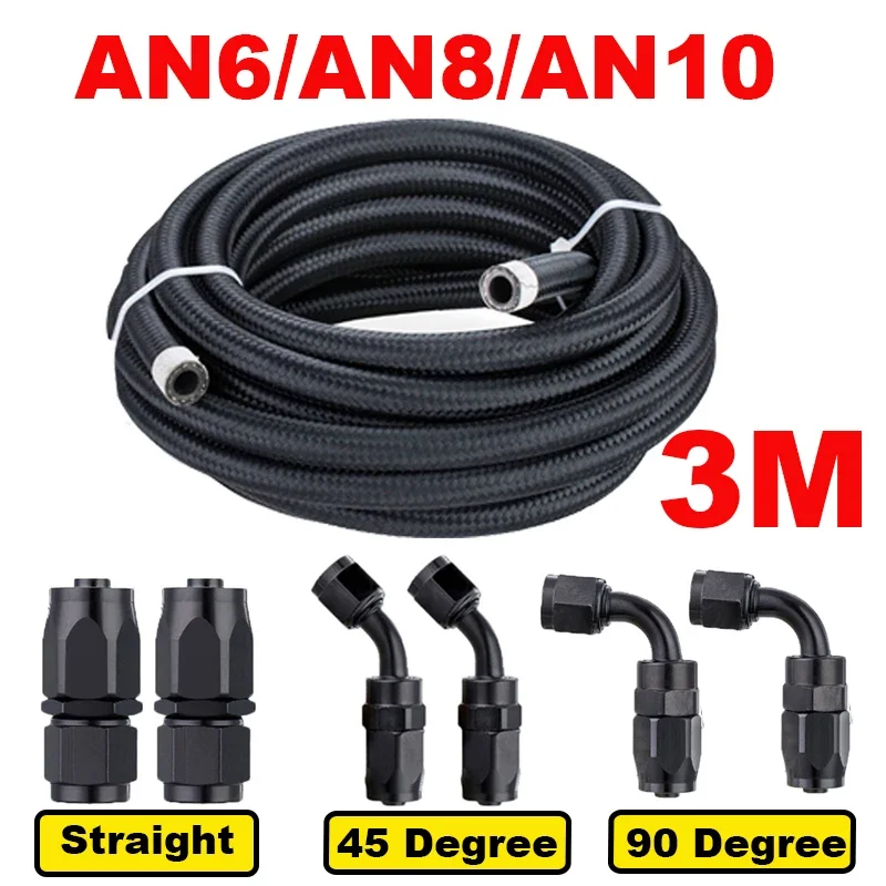

3M AN6 AN8 AN10 Fuel Hoses Stainless Braided Nylon CPE Oil Line Hose Kit for Racing Car Fuel Fluid Oil Gas Transmission Cooler