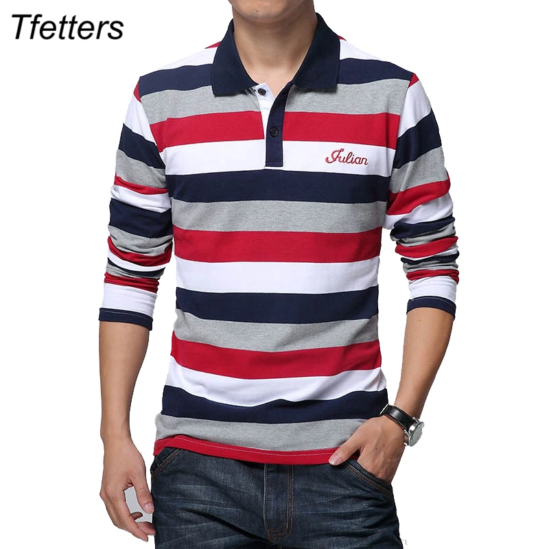 Tanie TFETTERS jesień męska koszulka w paski wzór nadruk liter z długim rękawem